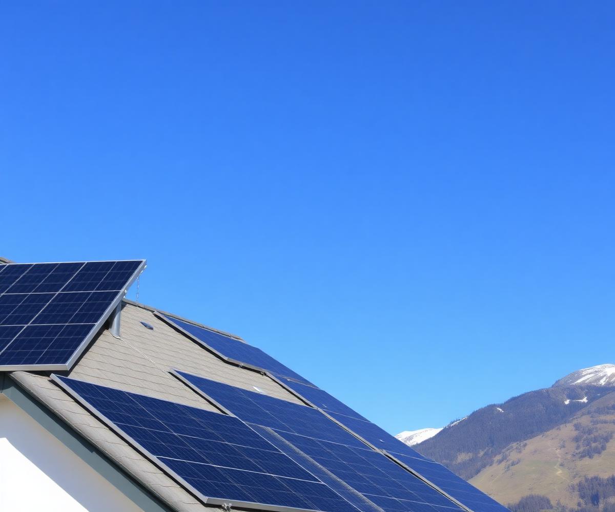 Toiture d'une maison contemporaine équipée de panneaux photovoltaïques